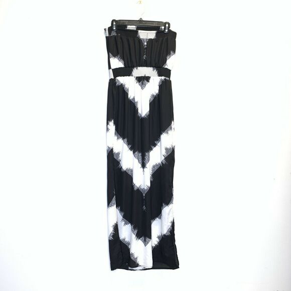 Strapless Black White Ruched dress Mossimo Full Length sheath Maxi Sz Small - Picture 10 of 10